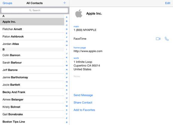 Contacts on iPad in iOS7